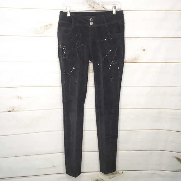 VO JEANS Gray Velour Pants Rhinestones Bling NWOT - Picture 2 of 10